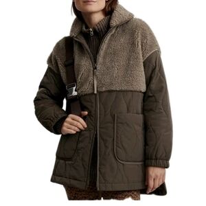 Dylan Womens Brown Quilted Sherpa Full Zip Warm Everyday Outdoor Jacket S